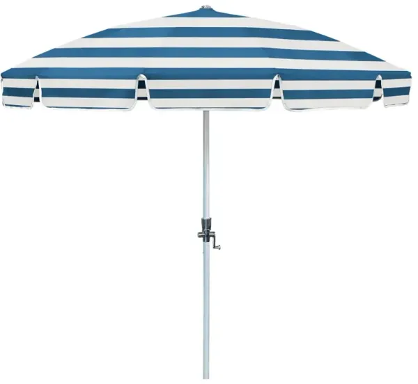 Isabella Modern Blue Striped Sunbrella White Aluminum Patio Umbrella - 89"