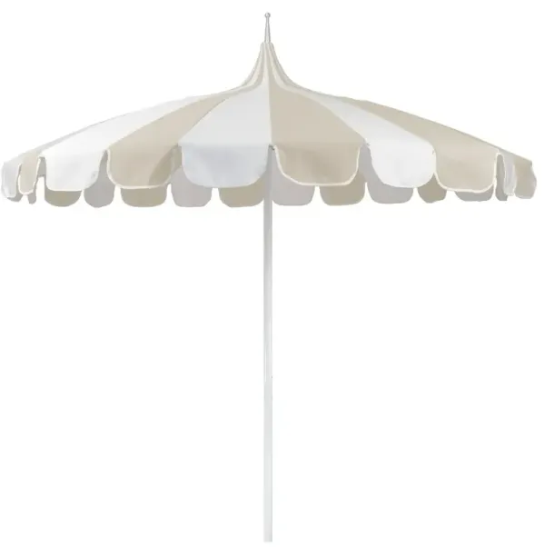 Lucille French Beige and White Sunbrella White Aluminum Pagoda Umbrella