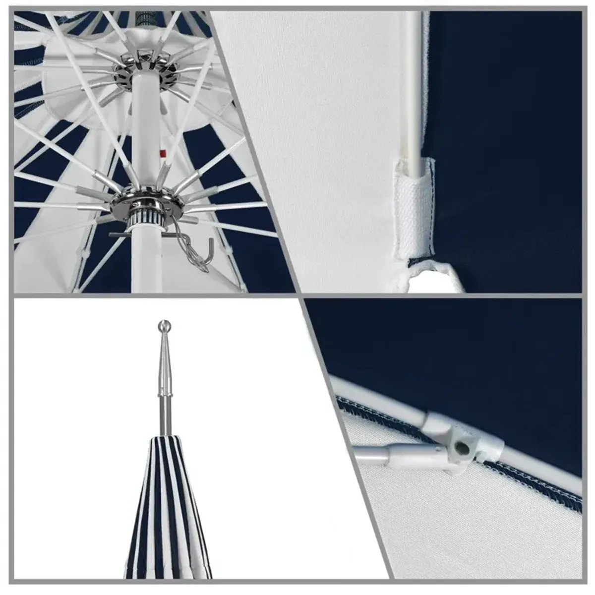 Lucille Navy Blue and White Sunbrella White Aluminum Pagoda Umbrella