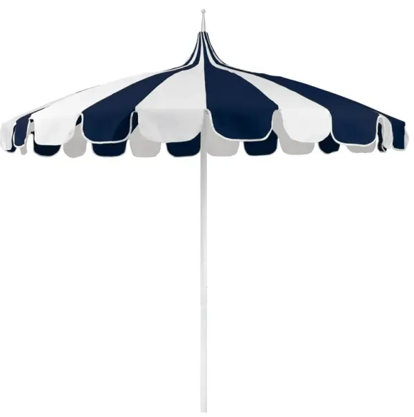 Lucille Navy Blue and White Sunbrella White Aluminum Pagoda Umbrella