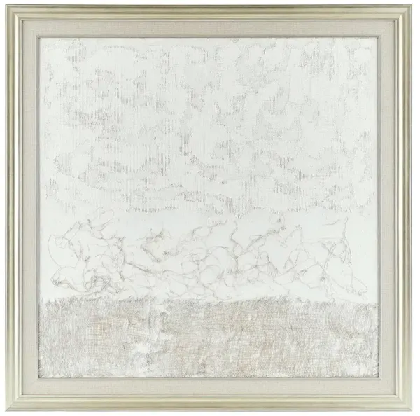 John-Richard Frayed Whispers Coastal Beige Abstract Silver Frame Mixed Media