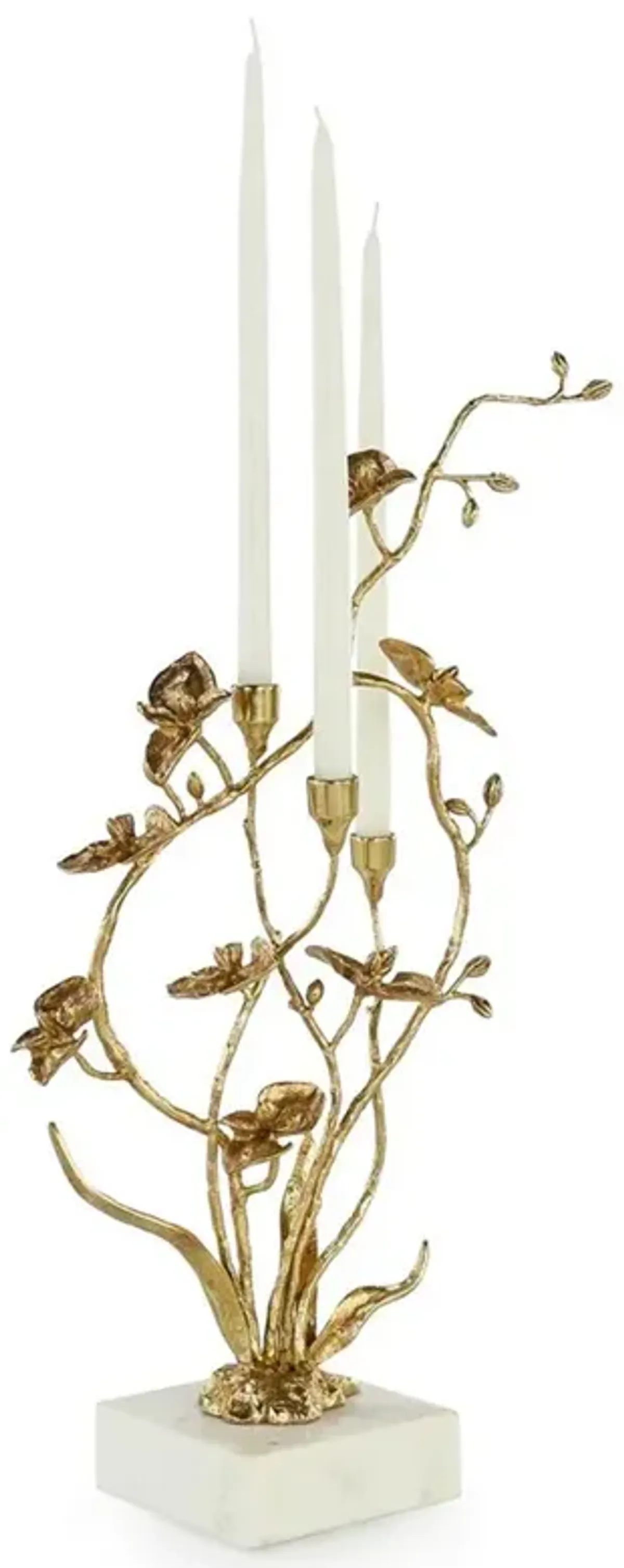John-Richard Orchids In Bloom French Country Brass White Marble Candleholder - Small
