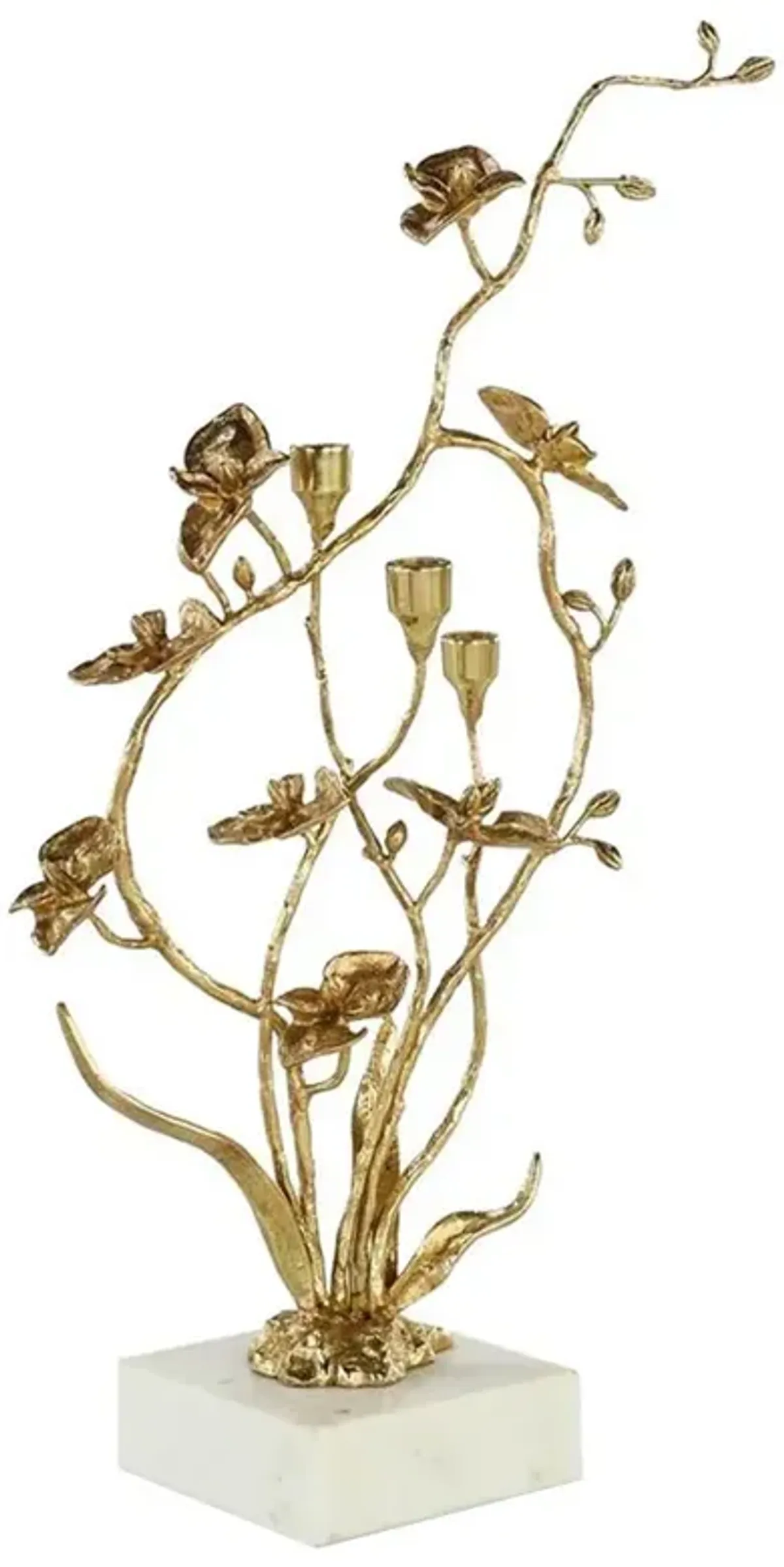 John-Richard Orchids In Bloom French Country Brass White Marble Candleholder - Small