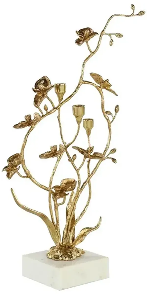 John-Richard Orchids In Bloom French Country Brass White Marble Candleholder - Small