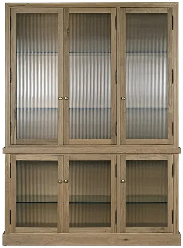 Cyrene Modern Classic Ribbed Glass Oak Wood Display Cabinet