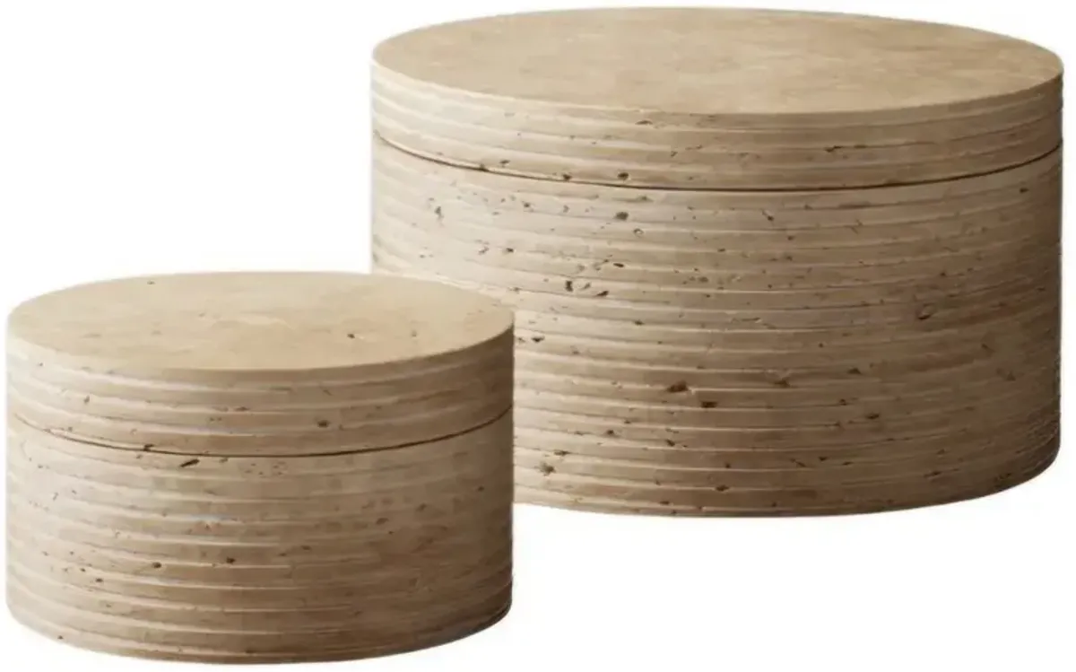 Pascal Coastal Cream Travertine Round Decorative Box - Large