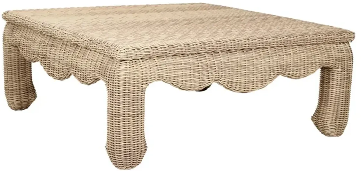Xavier Coastal Natural Brown Woven Wicker Square Outdoor Coffee Table