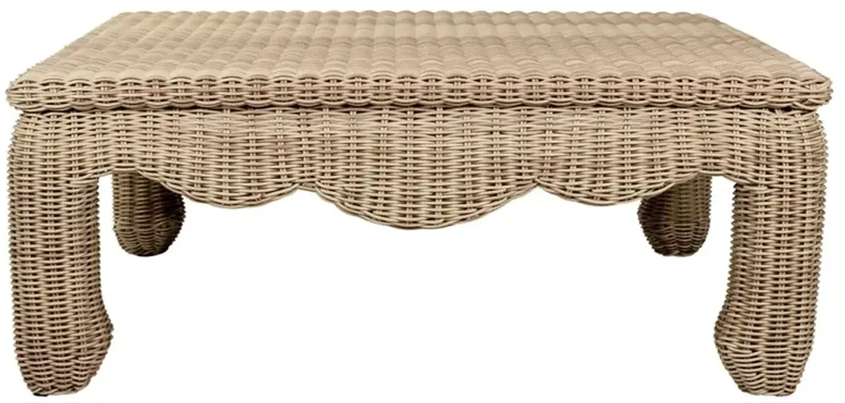 Xavier Coastal Natural Brown Woven Wicker Square Outdoor Coffee Table
