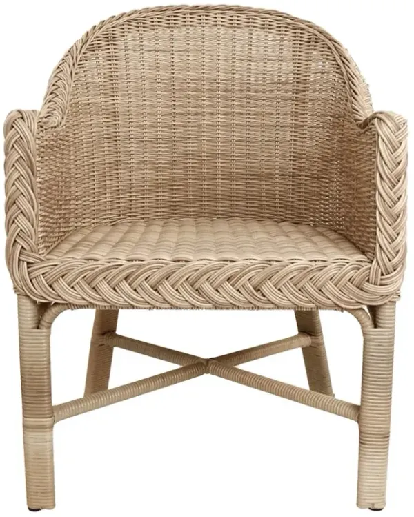 Rosie Coastal Natural Brown Woven Wicker Outdoor Dining Arm Chair