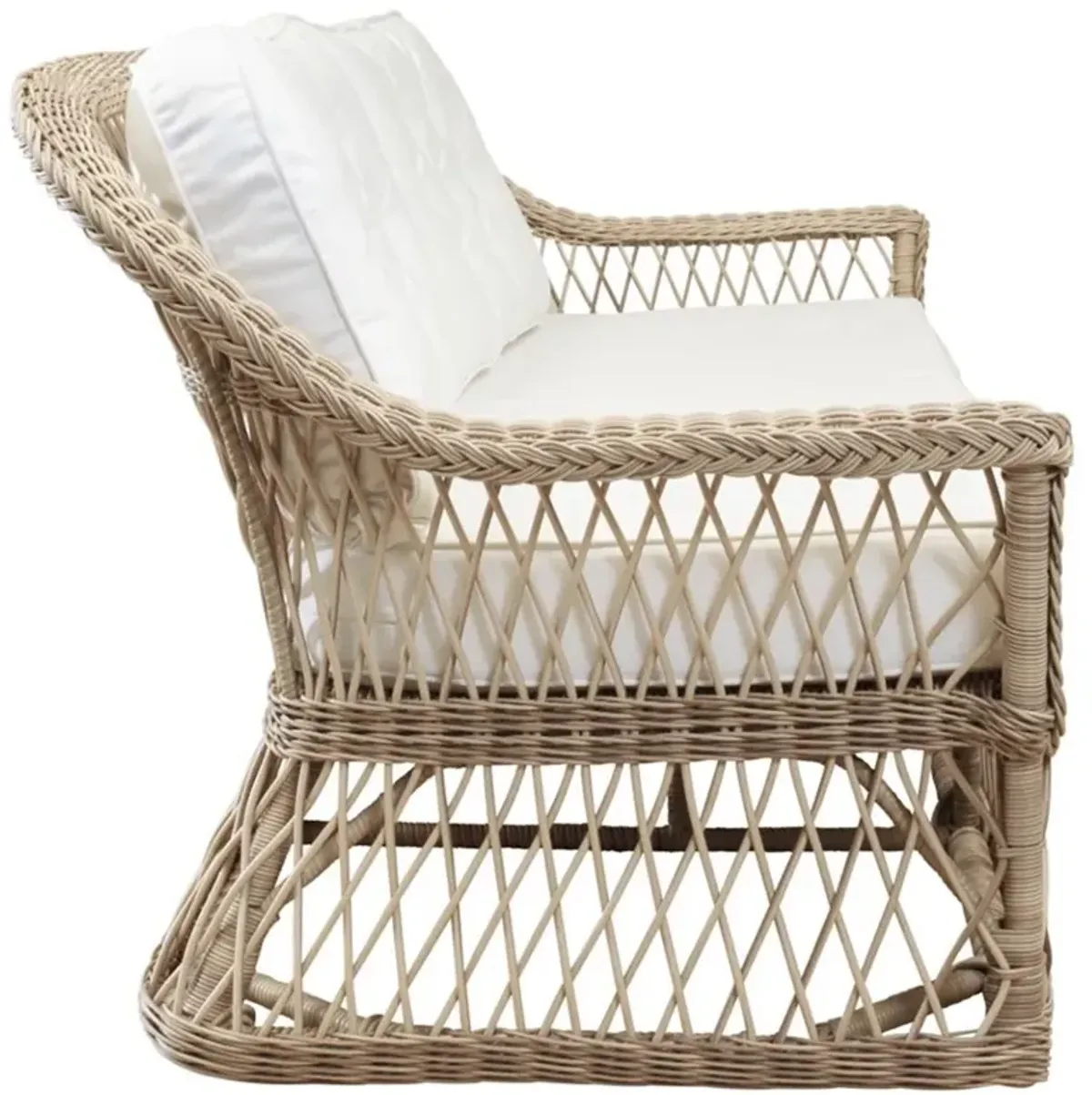 Rosie Coastal Beach White Sunbrella Woven Wicker Outdoor Sofa