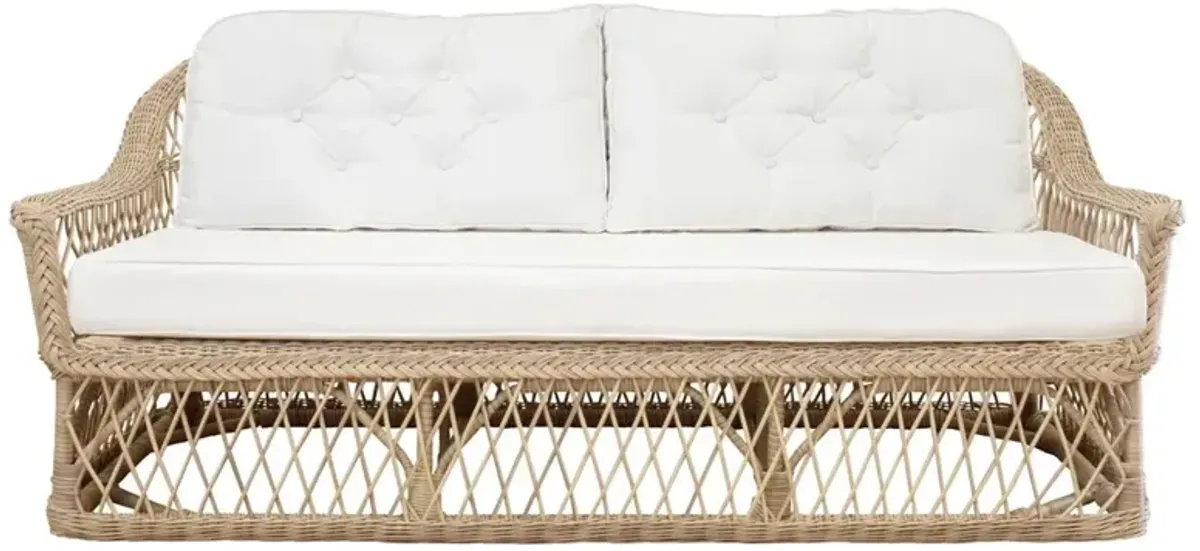 Rosie Coastal Beach White Sunbrella Woven Wicker Outdoor Sofa