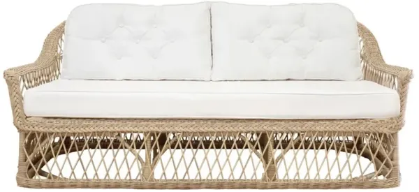 Rosie Coastal Beach White Sunbrella Woven Wicker Outdoor Sofa