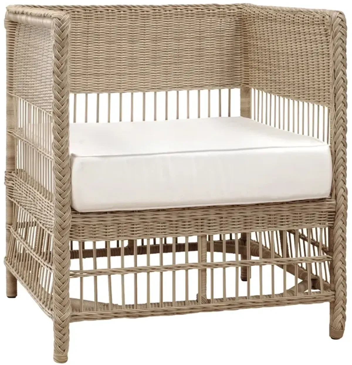 Vaughn Coastal Beach White Sunbrella Wicker Outdoor Club Chair