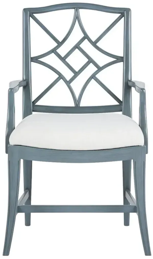 Evelyn Coastal Beach Cream Linen Foggy Blue Wood Dining Arm Chair