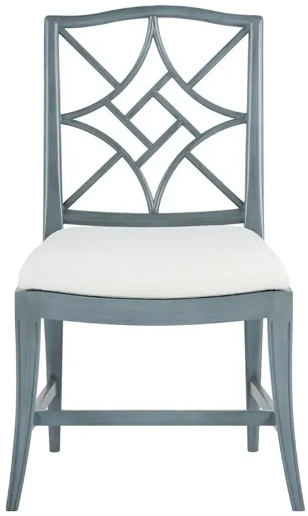 Evelyn Coastal Beach Cream Linen Foggy Blue Wood Dining Chair