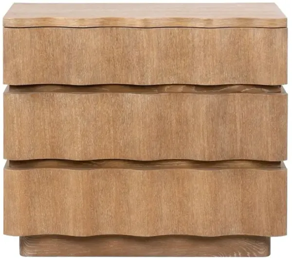 Vanessa Modern Classic Almond Brown Oak Wood Wavy Nightstand