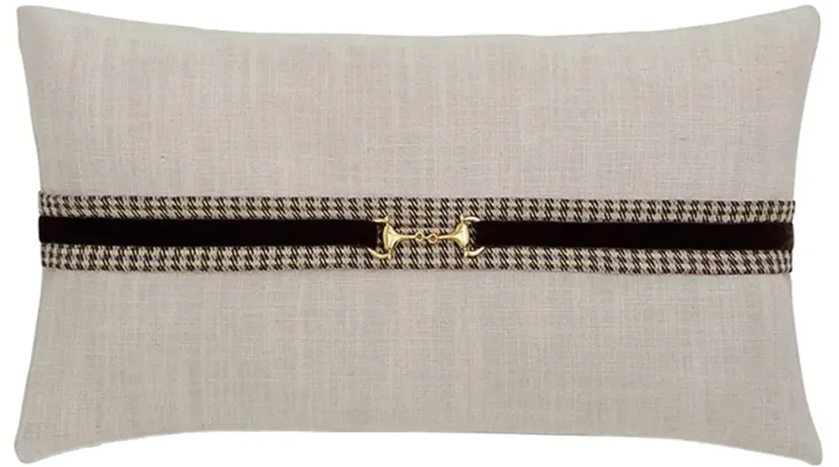 Alba Updated Traditional Gold Buckle Beige Decorative Lumbar Pillow - 15x26