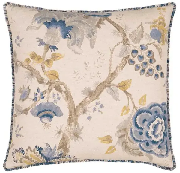 Elina French Country Beige Cotton Floral Decorative Throw Pillow - 20x20