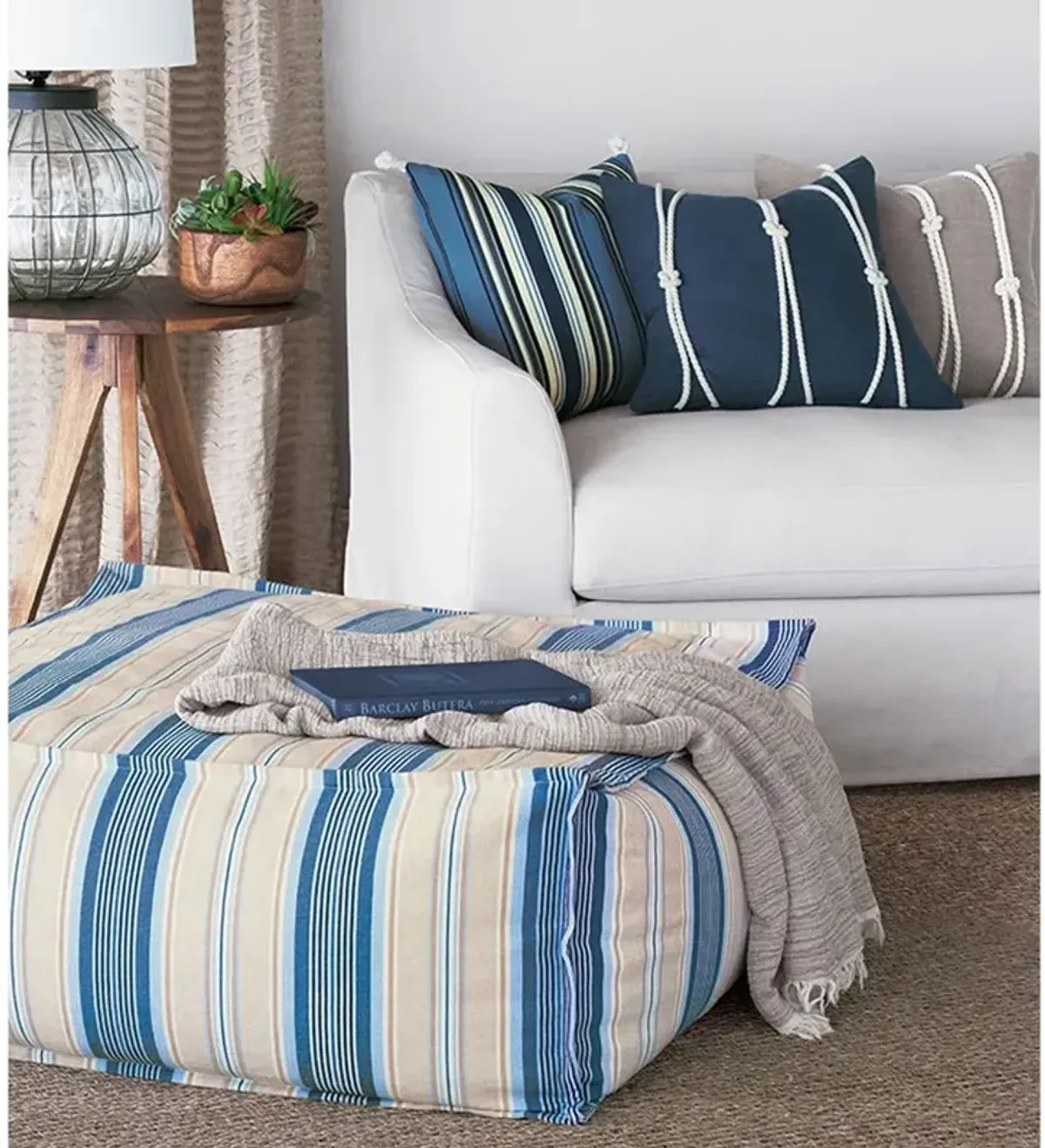 Maelle Coastal Beach Blue Linen Knot Decorative Throw Pillow - 20x20