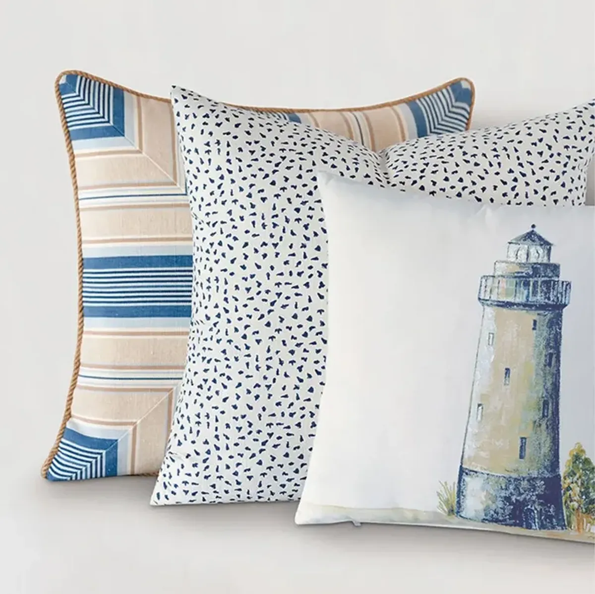 Myrthe Coastal Beach Blue Cotton Geometric Decorative Throw Pillow - 22x22