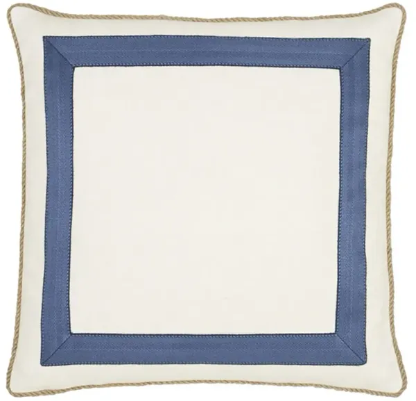 Maelis Coastal Beach Cream Mitered Blue Ribbon Decorative Throw Pillow - 22x22