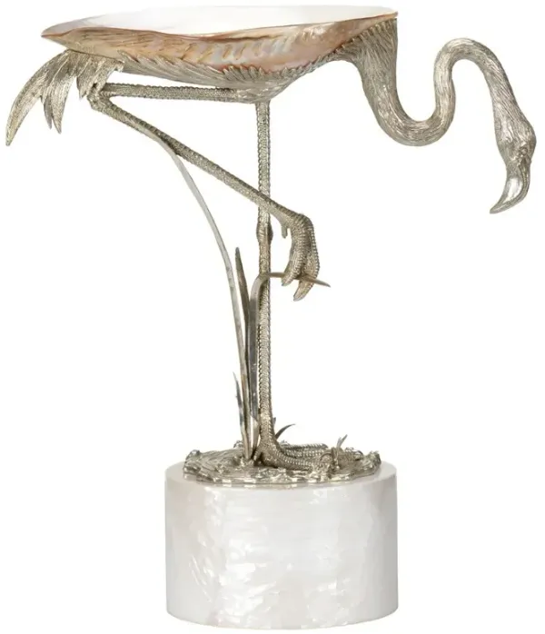 Fallon French Country Silver Plated Flamingo Statue