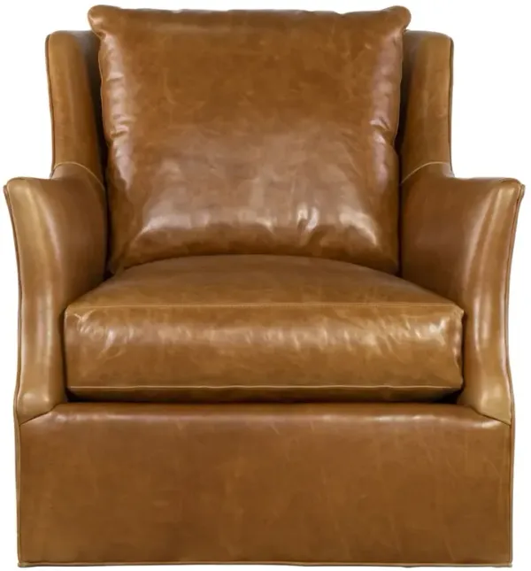 Norman Updated Traditional Brown Leather Swivel Arm Chair