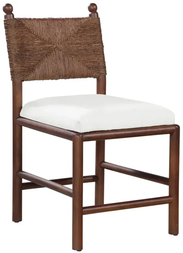 Bella Updated Traditional White Performance Dark Brown Wood Woven Rattan Dining Chair