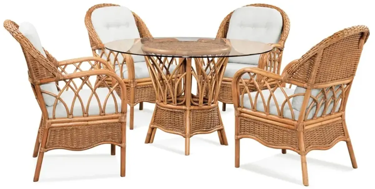 Harley Coastal Beach White Performance Brown Woven Rattan Dining Arm Chair