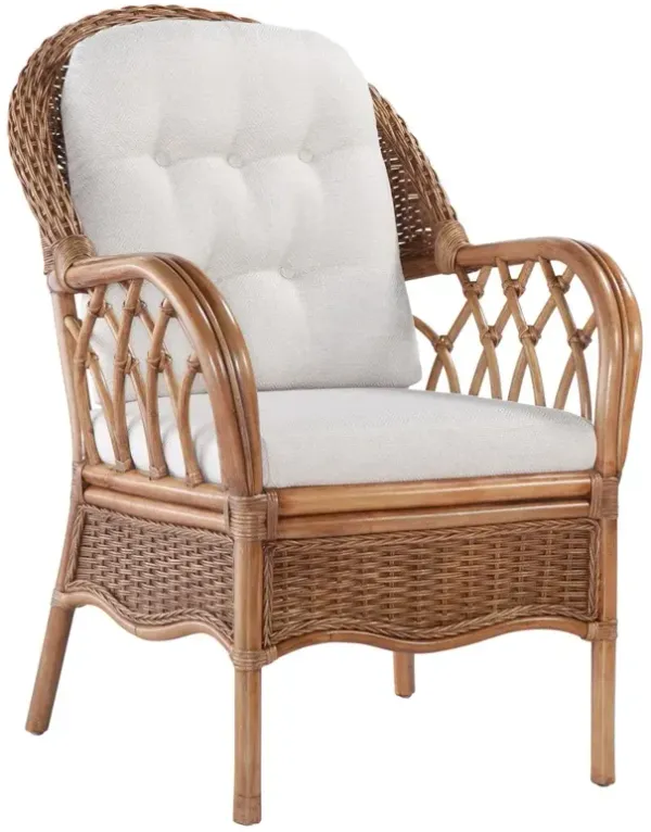 Harley Coastal Beach White Performance Brown Woven Rattan Dining Arm Chair