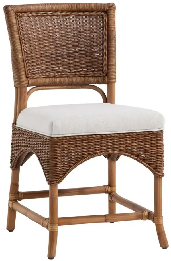 Alice Coastal Beach White Performance Dark Brown Woven Rattan Dining Chair