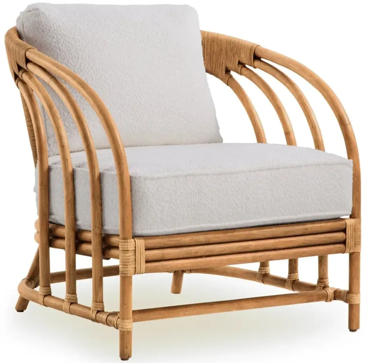 Parker Coastal Beach Cream Boucle Brown Rattan Arm Chair