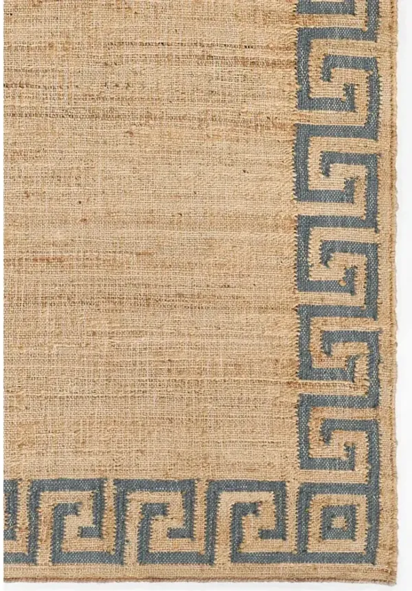 Maisha Coastal Beach Blue Border Patterned Rug - 3'6"x5'6"