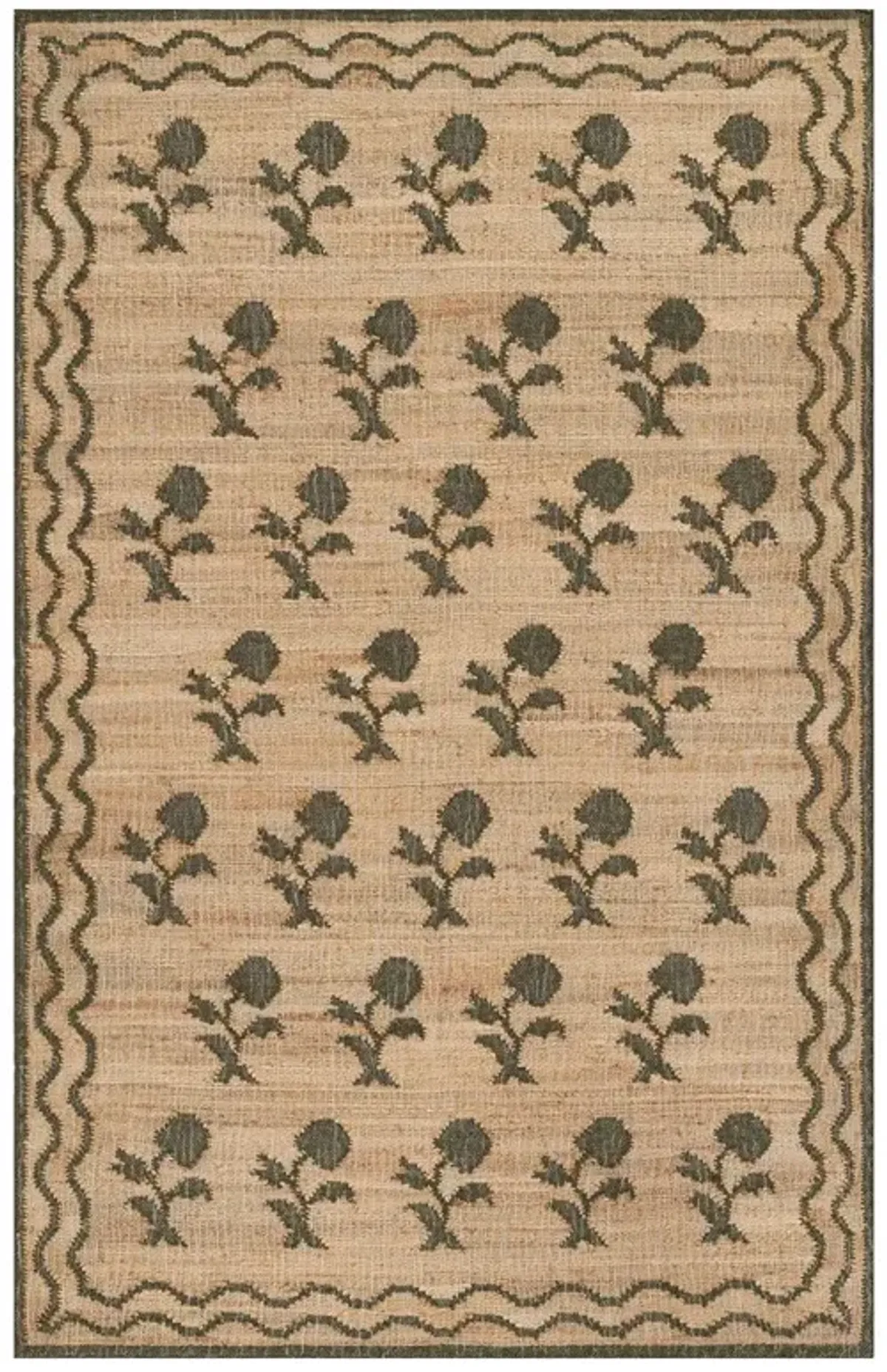 Lizbeth Coastal Beach Green Floral Patterned Rug - 9'x12'