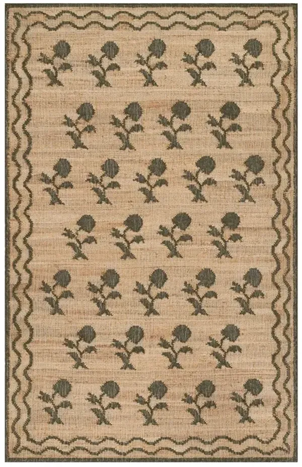 Lizbeth Coastal Beach Green Floral Patterned Rug - 10'x14'