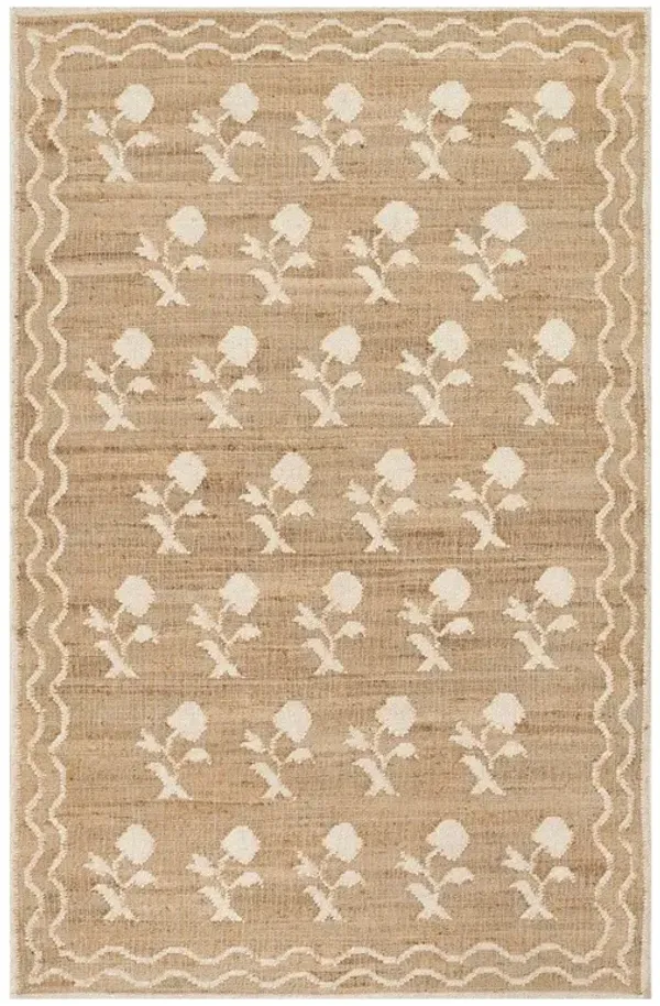 Lizbeth Coastal Beach Ivory Floral Patterned Rug - 9'x12'