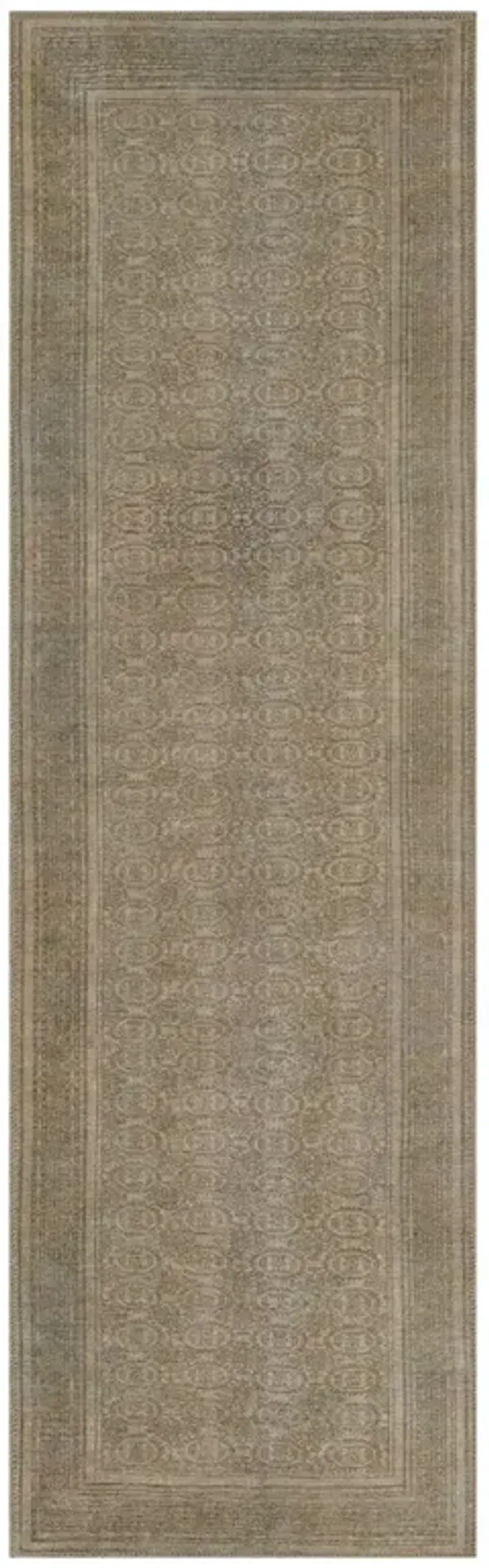 Galvin Updated Traditional Green Oriental Patterned Rug - 2'3"x7'6"