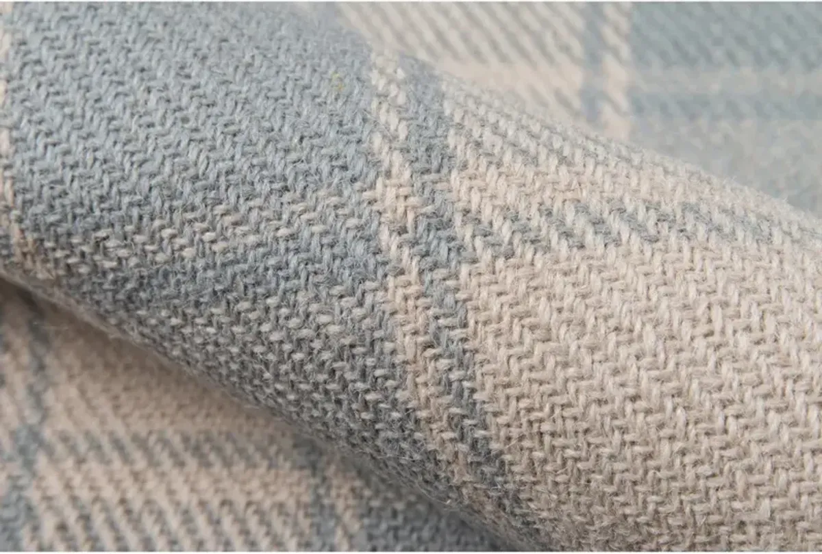 Vianna Updated Traditional Light Blue Wool Plaid Patterned Rug - 2'x3'