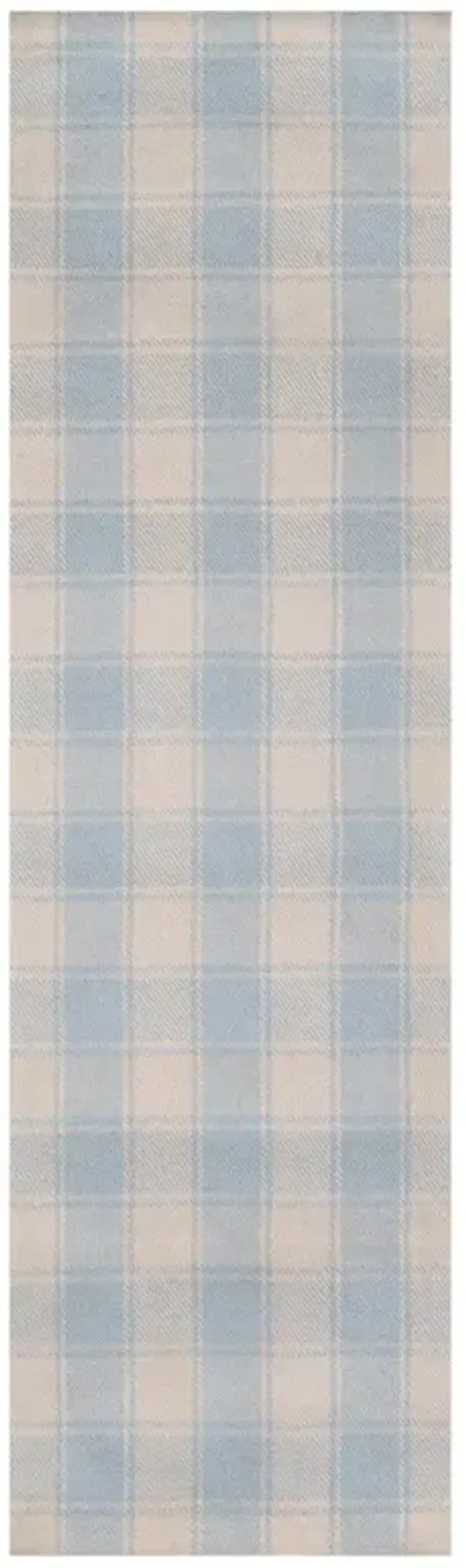 Vianna Updated Traditional Light Blue Wool Plaid Patterned Rug - 2'3"x8'