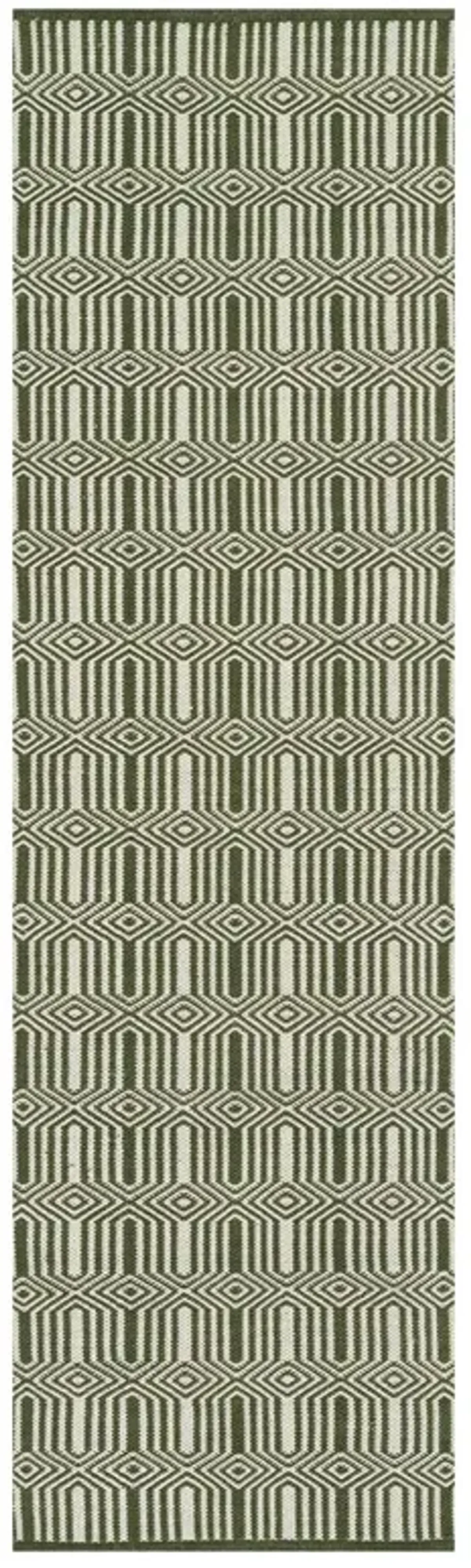 Monet Updated Traditional Green Geometric Patterned Indoor Outdoor Rug - 2'3"x8'