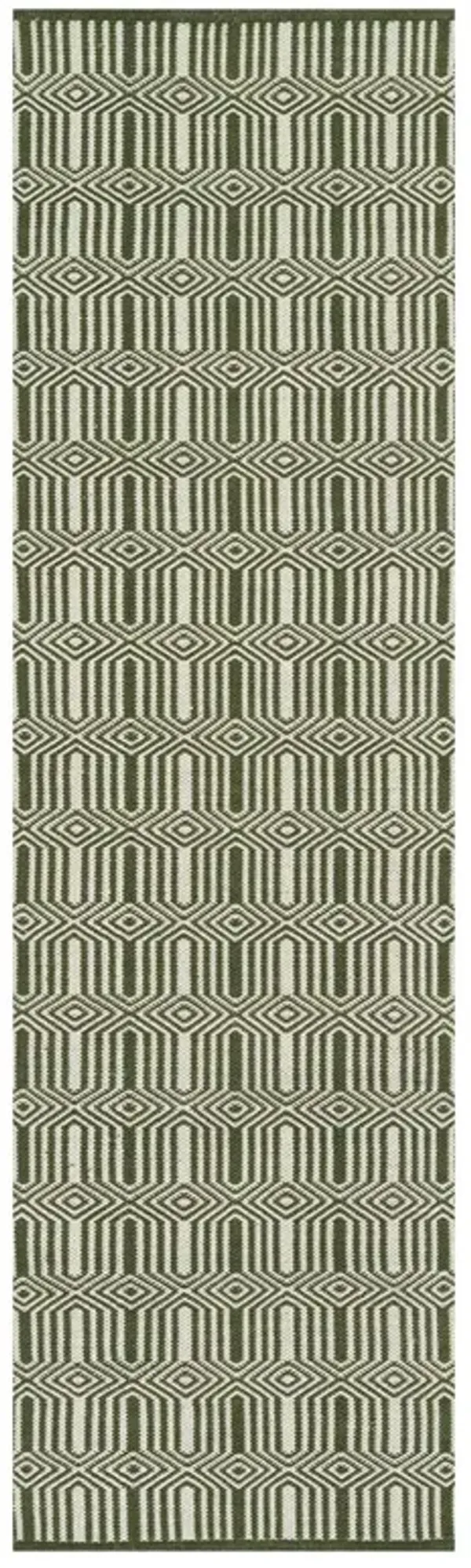 Monet Updated Traditional Green Geometric Patterned Indoor Outdoor Rug - 2'3"x8'
