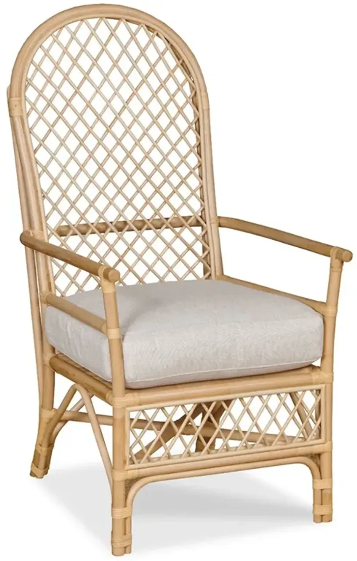 Progo Coastal Beige Performance Linen Natural Rattan Dining Arm Chair