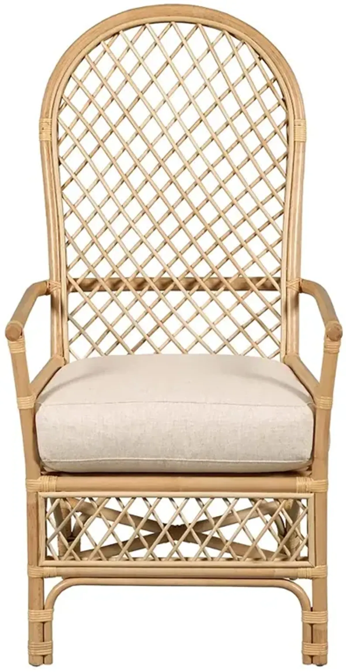 Progo Coastal Beige Performance Linen Natural Rattan Dining Arm Chair