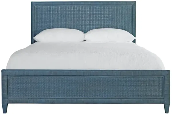 Kalea Coastal Beach Dark Blue Woven Rattan Frame Classic Bed - King