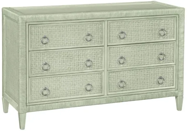 Kalea Coastal Beach Green Woven Rattan Double Dresser