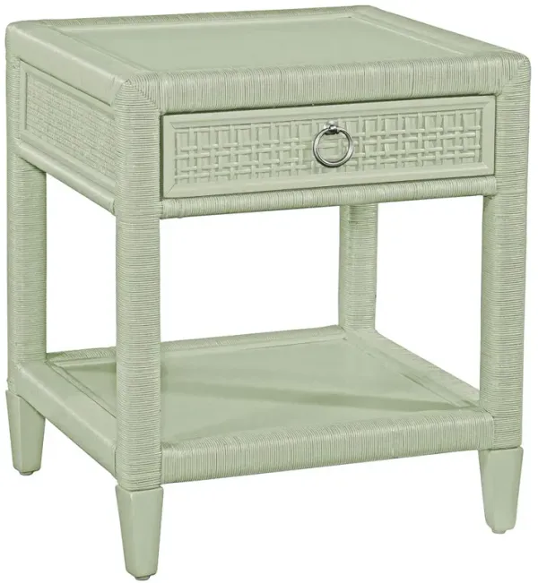 Kalea Coastal Beach Green Woven Rattan Nightstand