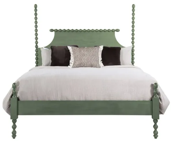 Elio Updated Traditional Dark Green Wood Spindle Poster Bed - Queen
