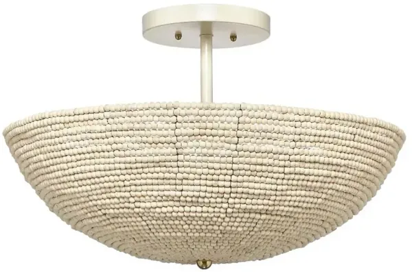 Amyra Coastal Beach White Mango Wood Beads Semi Flush Mount