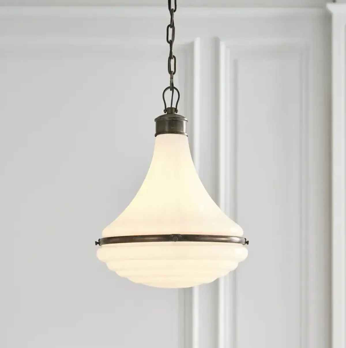 Visual Comfort Wesley Updated Traditional White Glass Single Pendant