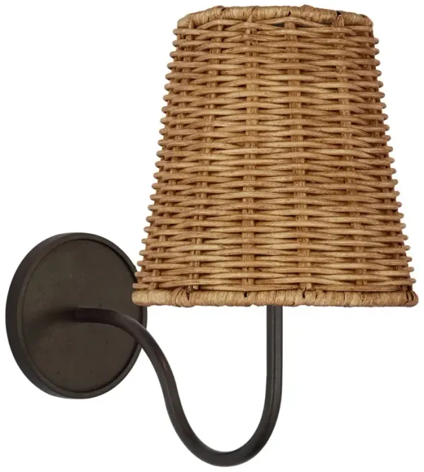 Visual Comfort Lyndsie Traditional Natural Wicker Shade Aged Iron Armed Sconce
